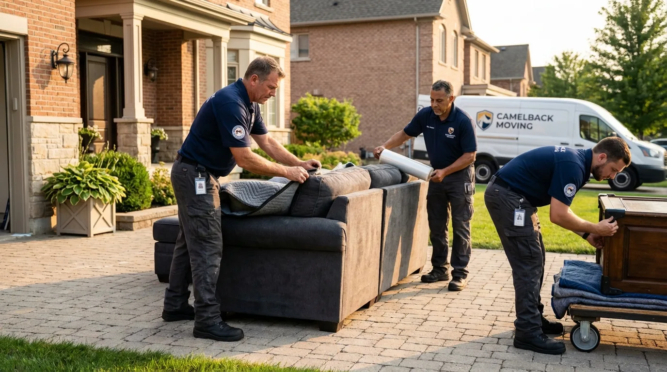 Large estate moving crew wrapping furniture in Florissant, MO
