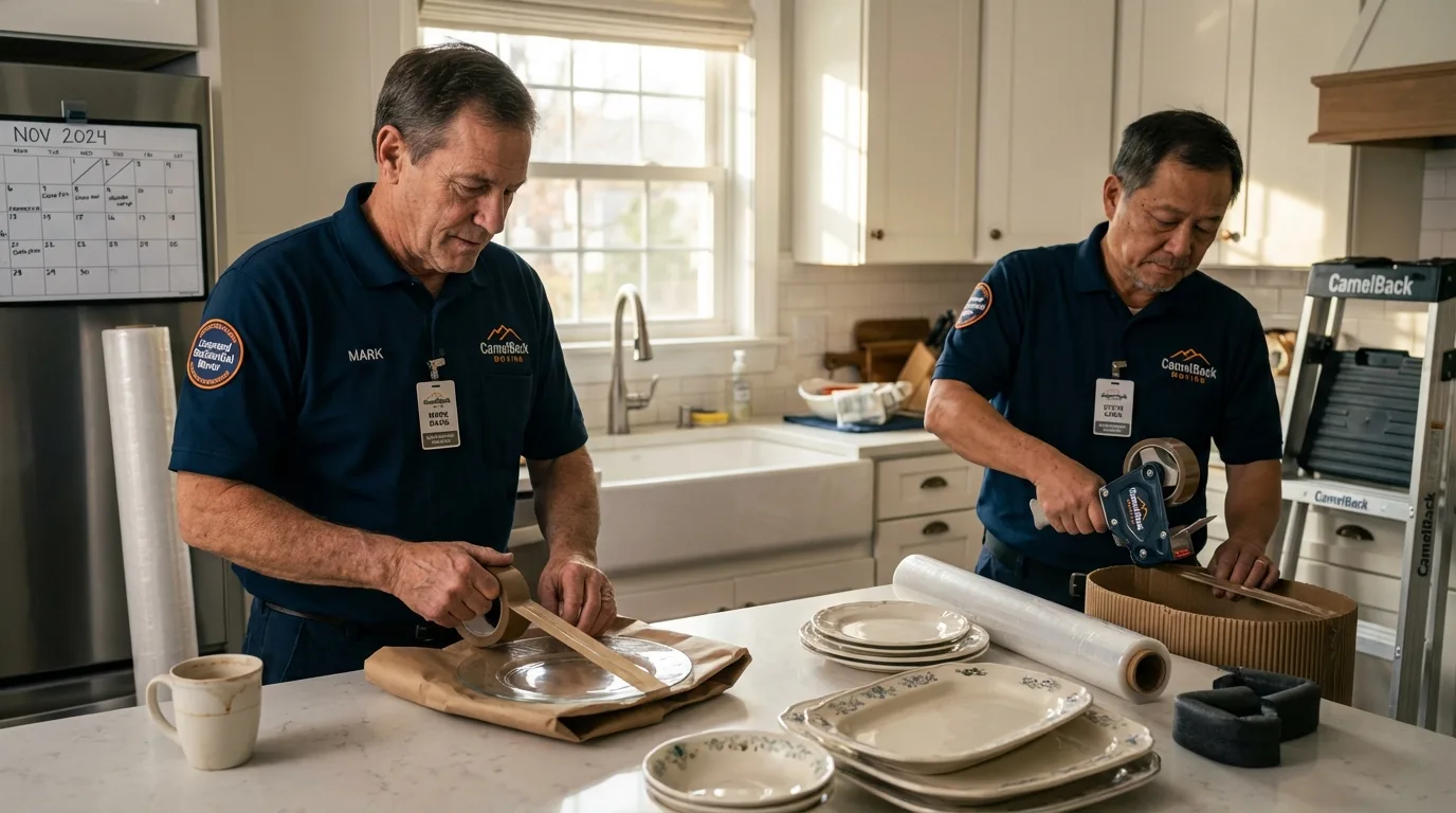 Professional crew packing kitchen dishware in Florissant, MO